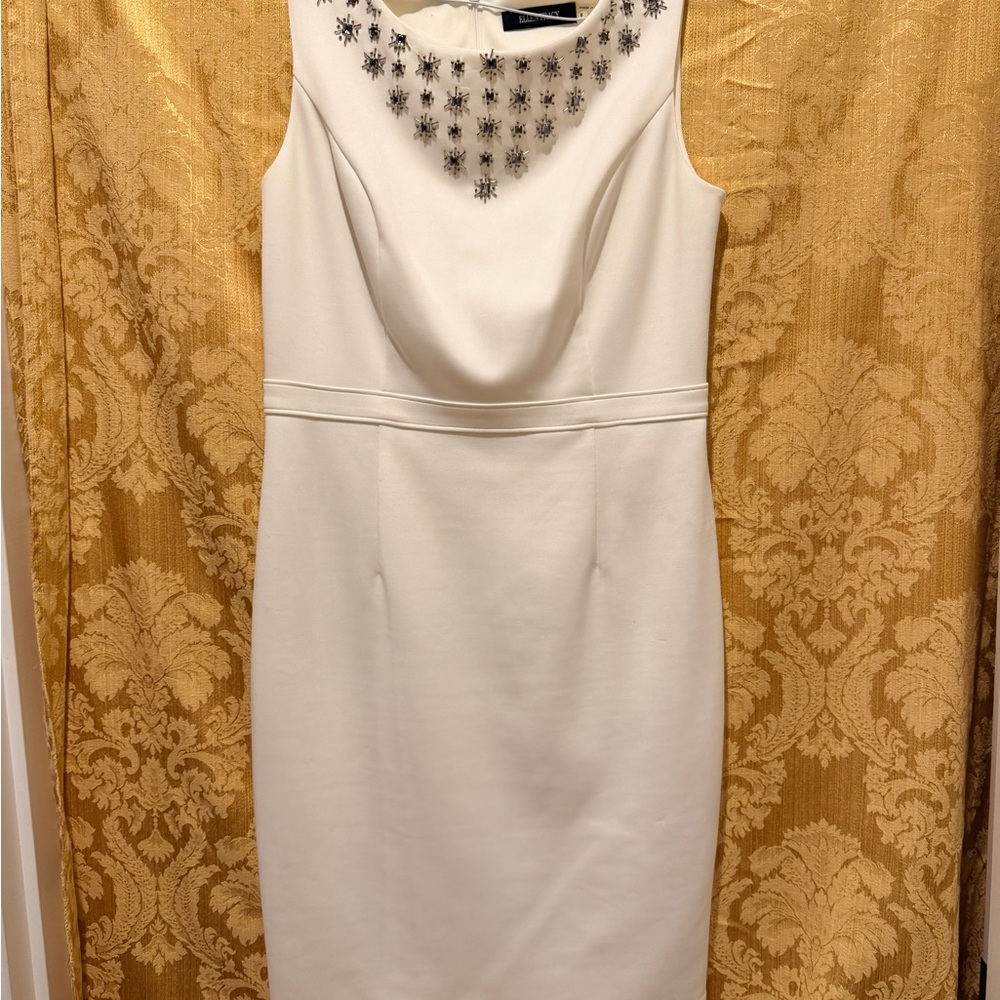 Ellen Tracy White Midi Dress with Black Embellishments